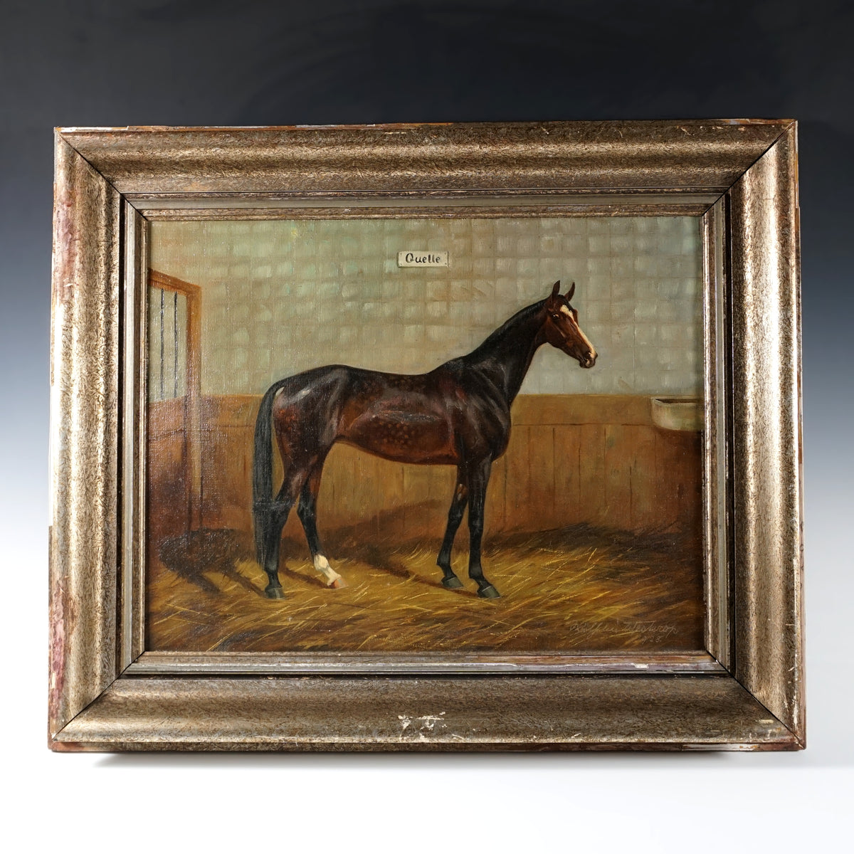 German Equestrian Portrait of a Horse Oil on Canvas Painting Wilhelm  Westerop (1876-1954