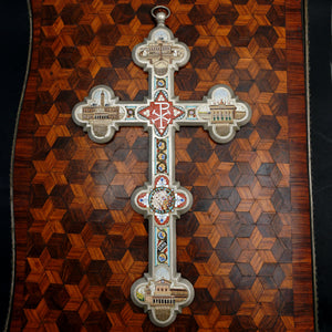 Antique Italian Micro Mosaic Crucifix Grand Tour Architectural Churches Rome Souvenir