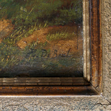 Load image into Gallery viewer, Henri de Beul (1845-1900) Antique Belgian Oil Painting Farm Scene, Sheep Flock, Shepherd & Dog Pastoral Landscape