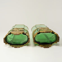 Load image into Gallery viewer, PAIR Antique French Green Glass Vases Empire Style Ormolu Bronze
