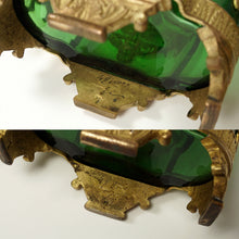 Load image into Gallery viewer, PAIR Antique French Green Glass Vases Empire Style Ormolu Bronze