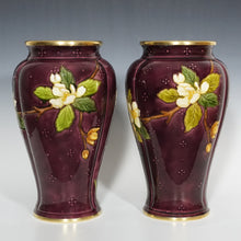 Load image into Gallery viewer, Pair Large Antique French Sevres Optat Milet Ceramic Vases Art Nouveau Flowers Purple Ground
