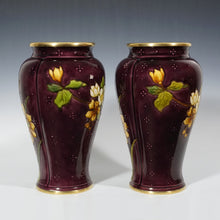 Load image into Gallery viewer, Pair Large Antique French Sevres Optat Milet Ceramic Vases Art Nouveau Flowers Purple Ground