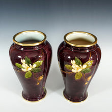 Load image into Gallery viewer, Pair Large Antique French Sevres Optat Milet Ceramic Vases Art Nouveau Flowers Purple Ground