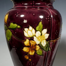 Load image into Gallery viewer, Pair Large Antique French Sevres Optat Milet Ceramic Vases Art Nouveau Flowers Purple Ground