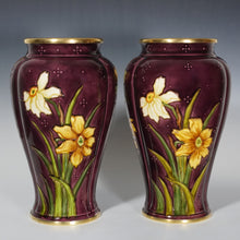 Load image into Gallery viewer, Pair Large Antique French Sevres Optat Milet Ceramic Vases Art Nouveau Flowers Purple Ground