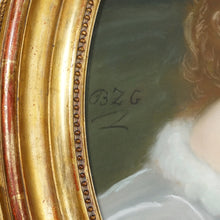 Load image into Gallery viewer, Antique Pastel Portrait Young Girl & Kitten, Signed, Gilt Wood Oval Frame