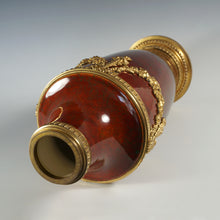 Load image into Gallery viewer, 13" Large Antique French Paul Milet Sevres Vase Ceramic Gilt Bronze Ox Blood Sang De Boeuf Red Flambe Glaze
