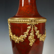 Load image into Gallery viewer, 13" Large Antique French Paul Milet Sevres Vase Ceramic Gilt Bronze Ox Blood Sang De Boeuf Red Flambe Glaze