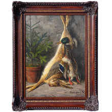 Load image into Gallery viewer, Antique Still Life Painting, German Artist Signed & Dated, Fruits of the Hunt, Hare & Duck Wild Game
