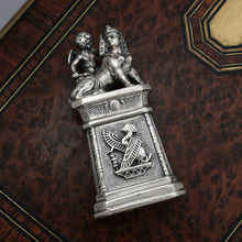 Load image into Gallery viewer, Antique .900 Silver Wax Seal Desk Stamp, Cherub & Sphinx Egyptian Revival, Cross Matrix