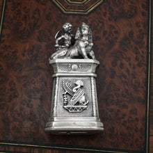 Load image into Gallery viewer, Antique .900 Silver Wax Seal Desk Stamp, Cherub & Sphinx Egyptian Revival, Cross Matrix