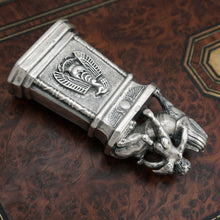 Load image into Gallery viewer, Antique .900 Silver Wax Seal Desk Stamp, Cherub & Sphinx Egyptian Revival, Cross Matrix