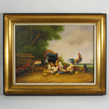 Load image into Gallery viewer, Signed German Oil Painting Farm Landscape Poultry Birds, Peacock, Turkey, Chickens & Rooster, BOGDAN KAUDETZKY (1898-1964)