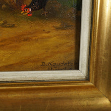 Load image into Gallery viewer, Signed German Oil Painting Farm Landscape Poultry Birds, Peacock, Turkey, Chickens & Rooster, BOGDAN KAUDETZKY (1898-1964)