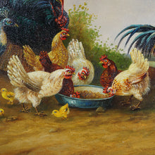 Load image into Gallery viewer, Signed German Oil Painting Farm Landscape Poultry Birds, Peacock, Turkey, Chickens & Rooster, BOGDAN KAUDETZKY (1898-1964)
