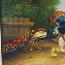 Load image into Gallery viewer, Signed German Oil Painting Farm Landscape Poultry Birds, Peacock, Turkey, Chickens & Rooster, BOGDAN KAUDETZKY (1898-1964)