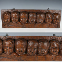 Load image into Gallery viewer, Antique Hand Carved Wood Bas-relief Wall Plaque Seven Singing Putti Choir Musical Notes Signed Carving