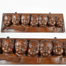 Load image into Gallery viewer, Antique Hand Carved Wood Bas-relief Wall Plaque Seven Singing Putti Choir Musical Notes Signed Carving