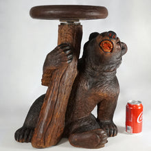 Load image into Gallery viewer, Antique Black Forest Bear Piano Stool Hand Carved Wood, Glass Eyes