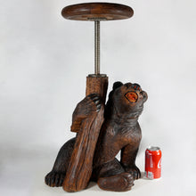Load image into Gallery viewer, Antique Black Forest Bear Piano Stool Hand Carved Wood, Glass Eyes