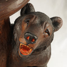 Load image into Gallery viewer, Antique Black Forest Bear Piano Stool Hand Carved Wood, Glass Eyes