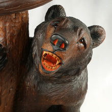 Load image into Gallery viewer, Antique Black Forest Bear Piano Stool Hand Carved Wood, Glass Eyes