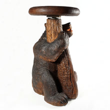 Load image into Gallery viewer, Antique Black Forest Bear Piano Stool Hand Carved Wood, Glass Eyes