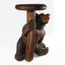 Load image into Gallery viewer, Antique Black Forest Bear Piano Stool Hand Carved Wood, Glass Eyes