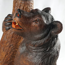 Load image into Gallery viewer, Antique Black Forest Bear Piano Stool Hand Carved Wood, Glass Eyes