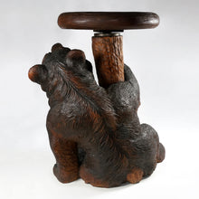 Load image into Gallery viewer, Antique Black Forest Bear Piano Stool Hand Carved Wood, Glass Eyes
