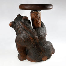 Load image into Gallery viewer, Antique Black Forest Bear Piano Stool Hand Carved Wood, Glass Eyes