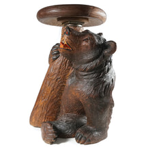 Load image into Gallery viewer, Antique Black Forest Bear Piano Stool Hand Carved Wood, Glass Eyes