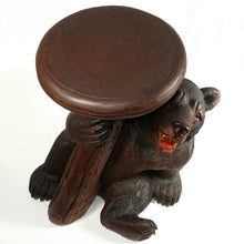 Load image into Gallery viewer, Antique Black Forest Bear Piano Stool Hand Carved Wood, Glass Eyes