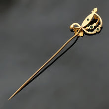 Load image into Gallery viewer, Antique French 18K Gold Emerald &amp; Pearl Sword Stick Pin Stickpin
