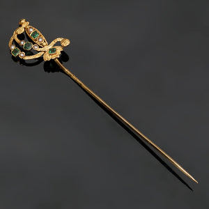 Antique French 18K Gold Emerald & Pearl Sword Stick Pin Stickpin