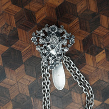 Load image into Gallery viewer, Antique Victorian Perfume Bottle Vinaigrette Chatelaine, Figural Reticulated Silver