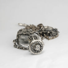 Load image into Gallery viewer, Antique Victorian Perfume Bottle Vinaigrette Chatelaine, Figural Reticulated Silver