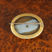 Load image into Gallery viewer, Antique Victorian 14K Gold Mourning Brooch Bullseye Banded Agate, Seed Pearls
