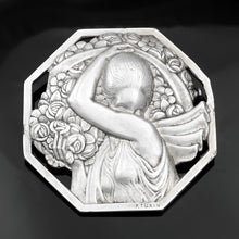 Load image into Gallery viewer, French Art Deco Silvered Bronze Brooch Pierre Turin 'La Porteuse Des Fleurs'