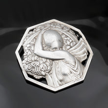 Load image into Gallery viewer, French Art Deco Silvered Bronze Brooch Pierre Turin 'La Porteuse Des Fleurs'