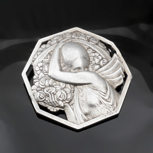French Art Deco Silvered Bronze Brooch Pierre Turin 'La Porteuse Des Fleurs'