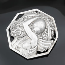 Load image into Gallery viewer, French Art Deco Silvered Bronze Brooch Pierre Turin 'La Porteuse Des Fleurs'
