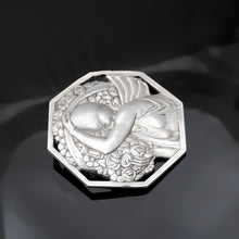 Load image into Gallery viewer, French Art Deco Silvered Bronze Brooch Pierre Turin 'La Porteuse Des Fleurs'