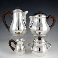 Load image into Gallery viewer, Art Deco French Sterling Silver 4pc Tea Set, Teapot & Coffee Pot