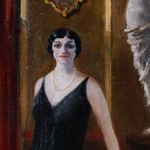 Load image into Gallery viewer, Art Deco Portrait of a Lady, Interior Genre Scene, Oil Painting, 1920s Great Gatsby Style Flapper Dress