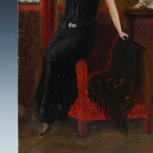 Load image into Gallery viewer, Art Deco Portrait of a Lady, Interior Genre Scene, Oil Painting, 1920s Great Gatsby Style Flapper Dress