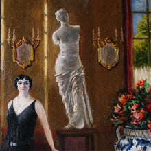Load image into Gallery viewer, Art Deco Portrait of a Lady, Interior Genre Scene, Oil Painting, 1920s Great Gatsby Style Flapper Dress