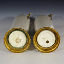 Load image into Gallery viewer, Pair Tall Art Deco French Ceramic & Bronze Vases, Crackle Glaze