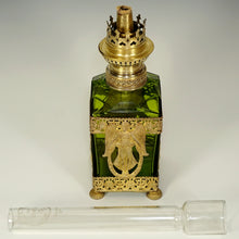 Load image into Gallery viewer, baccarat French oil lamp gilt bronze empire decoration antiques decor cut crystal green color gold 01